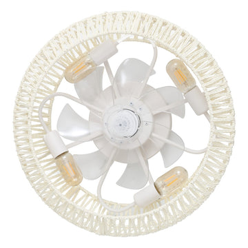 Rowan 19.5" 4-Light Modern Bohemian 6-Speed Metal/Rattan Mobile-App/Remote-Controlled Lantern LED Ceiling Fan - JONATHAN Y